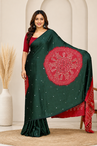 weeding wear gajji silk  saree heavy mirror work with matching blouse