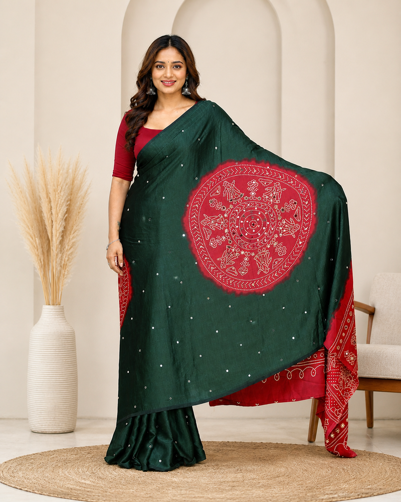 weeding wear gajji silk  saree heavy mirror work with matching blouse