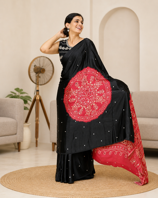 wedding wear gajji silk blend saree mirror work with matching blouse 1