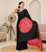 wedding wear gajji silk blend saree heavy mirror work with matching blouse