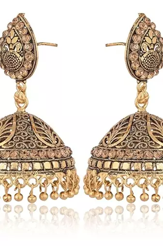 gold and black base metal jhumki for women