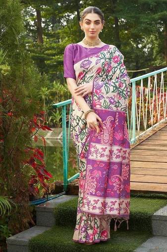 Multicolor tussar silk kalamkari printed sarees