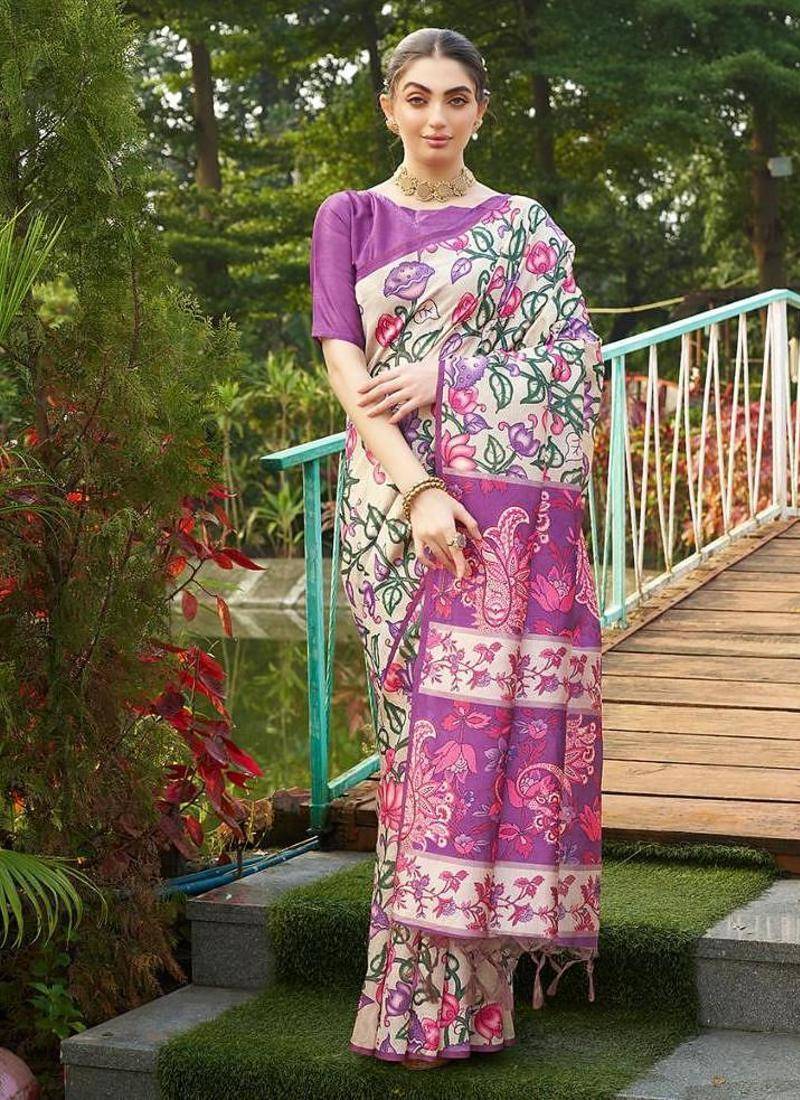 Multicolor tussar silk kalamkari printed sarees