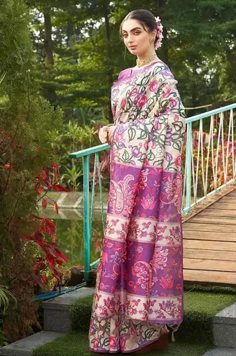 Multicolor tussar silk blend kalamkari printed sarees