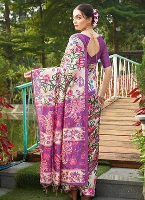 Multi tussar silk blend kalamkari printed sarees 3