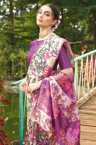 Multicolor tussar silk blend kalamkari printed sarees