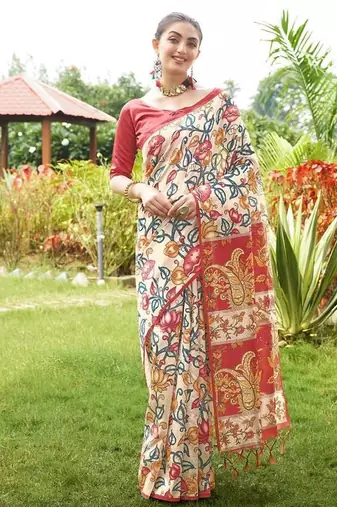 Multicolor tussar silk kalamkari printed sarees