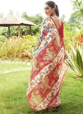 Multicolor tussar silk blend kalamkari printed sarees 2