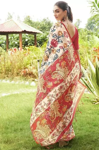 Multicolor tussar silk blend kalamkari printed sarees