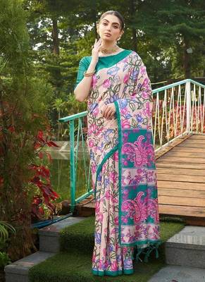 Multicolor tussar silk blend kalamkari printed sarees 1