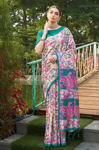 Multicolor tussar silk kalamkari printed sarees