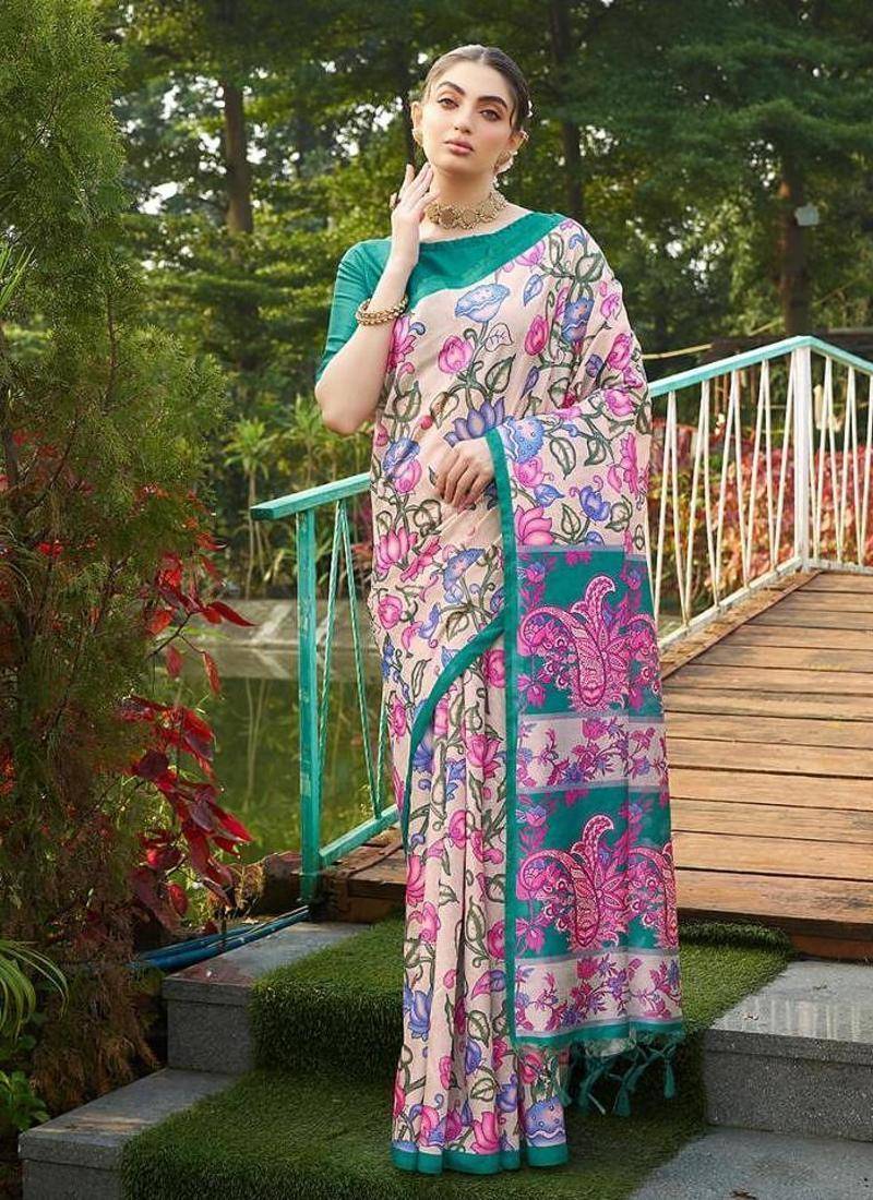 Multicolor tussar silk kalamkari printed sarees