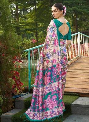 Multicolor tussar silk blend kalamkari printed sarees 2