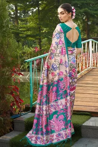 Multicolor tussar silk blend kalamkari printed sarees