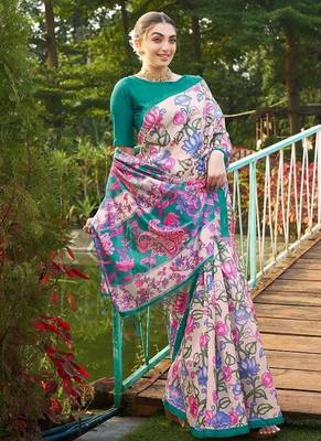 Multicolor tussar silk blend kalamkari printed sarees 3