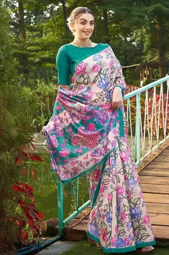 Multicolor tussar silk blend kalamkari printed sarees