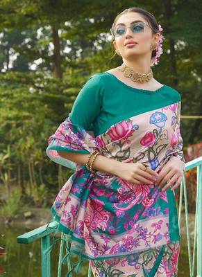 Multicolor tussar silk blend kalamkari printed sarees 4