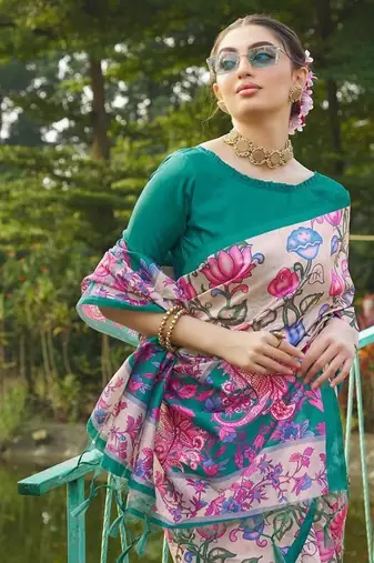 Multicolor tussar silk blend kalamkari printed sarees