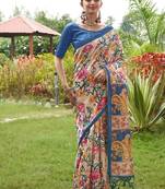 Multicolor tussar silk blend kalamkari printed sarees