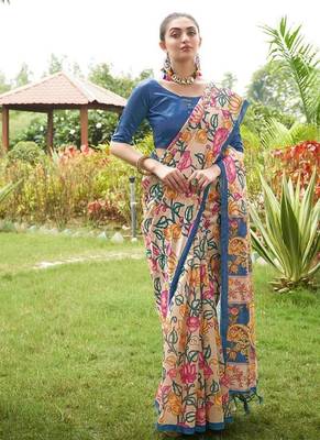 Multicolor tussar silk blend kalamkari printed sarees 2