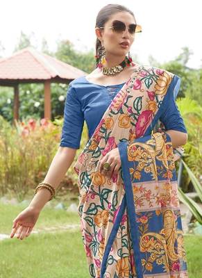 Multicolor tussar silk blend kalamkari printed sarees 3