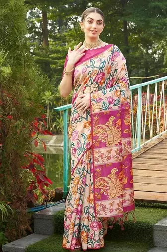 Multicolor tussar silk kalamkari printed sarees