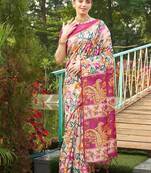 Multicolor tussar silk blend kalamkari printed sarees