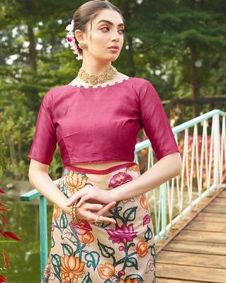 Multicolor tussar silk blend kalamkari printed sarees 4