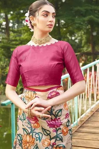 Multicolor tussar silk blend kalamkari printed sarees