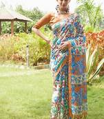 Multicolor tussar silk blend kalamkari printed sarees