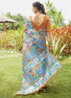 Multicolor tussar silk blend kalamkari printed sarees 3