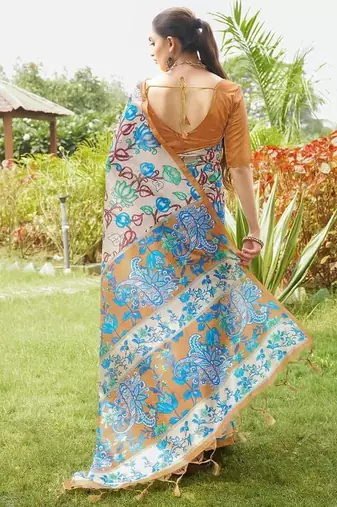 Multicolor tussar silk blend kalamkari printed sarees
