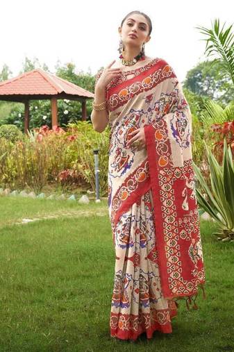 Multicolor tussar silk patola printed sarees