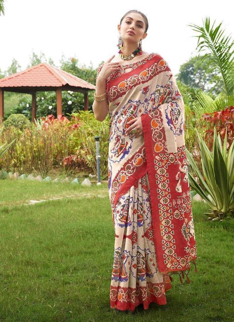 Multicolor tussar silk patola printed sarees