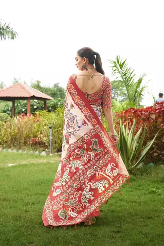 Multicolor tussar silk blend patola printed sarees