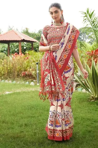 Multicolor tussar silk blend patola printed sarees