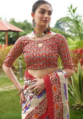 Multi tussar silk blend patola printed sarees 4