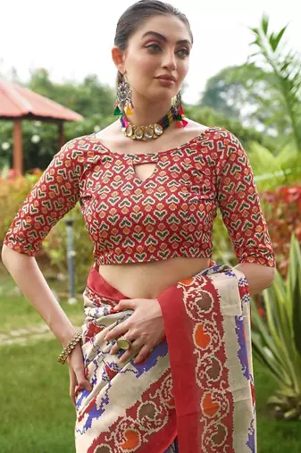 Multicolor tussar silk blend patola printed sarees
