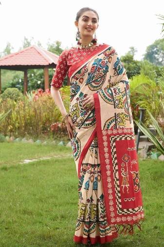 Multicolor tussar silk patola printed sarees