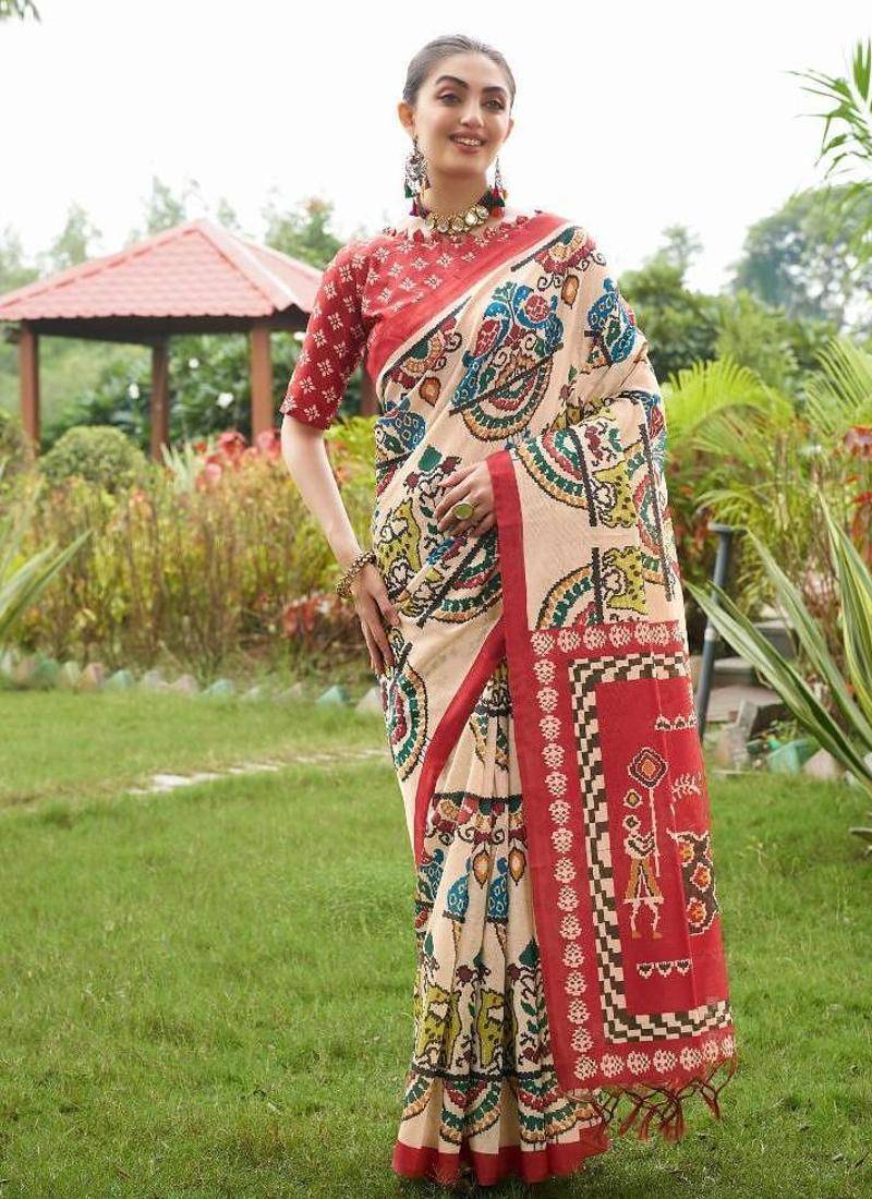 Multicolor tussar silk patola printed sarees