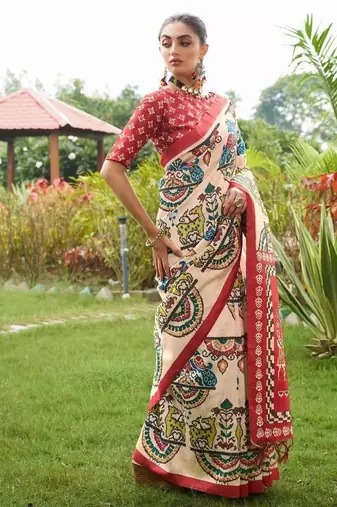 Multicolor tussar silk blend patola printed sarees