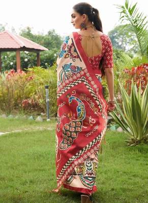 Multicolor tussar silk blend patola printed sarees 3