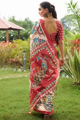 Multicolor tussar silk blend patola printed sarees