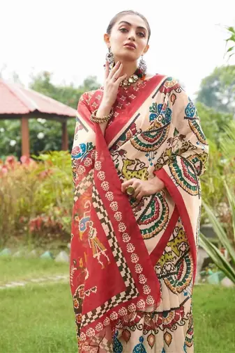 Multicolor tussar silk blend patola printed sarees