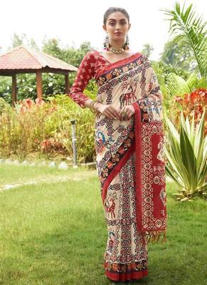 Multicolor tussar silk blend patola printed sarees 1