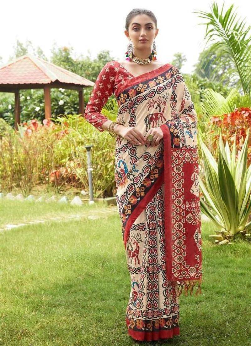 Multicolor tussar silk patola printed sarees