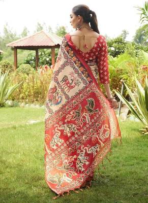 Multicolor tussar silk blend patola printed sarees 2