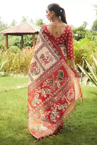 Multicolor tussar silk blend patola printed sarees
