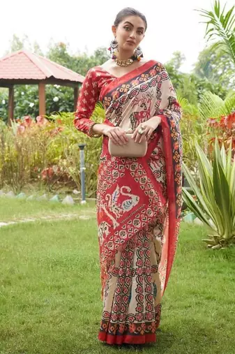 Multicolor tussar silk blend patola printed sarees