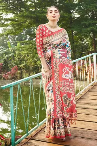 Multicolor tussar silk patola printed sarees